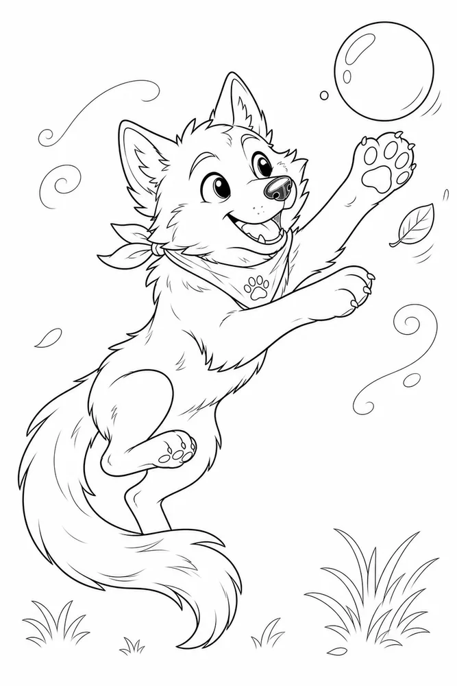 Cute Wolf Cute wolf playful pose coloring page