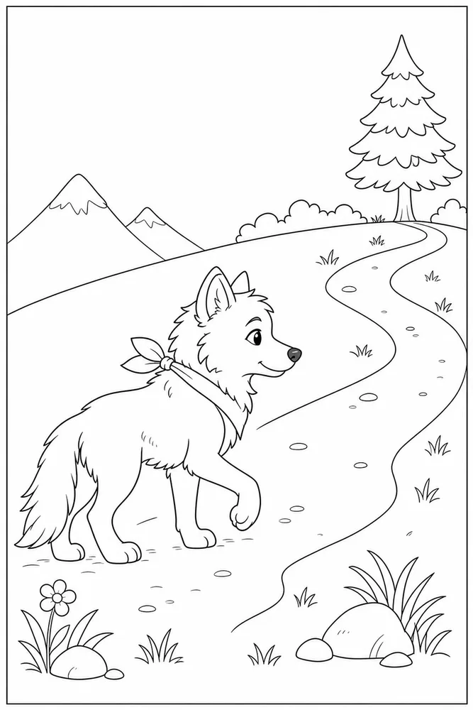 Cute Wolf Cute wolf simple scene coloring page