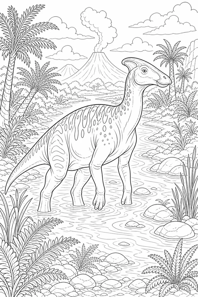 Adult Dinosaur Ancient River Pattern coloring page