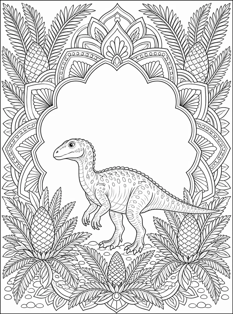 Adult Dinosaur Cycad Mandala Frame coloring page