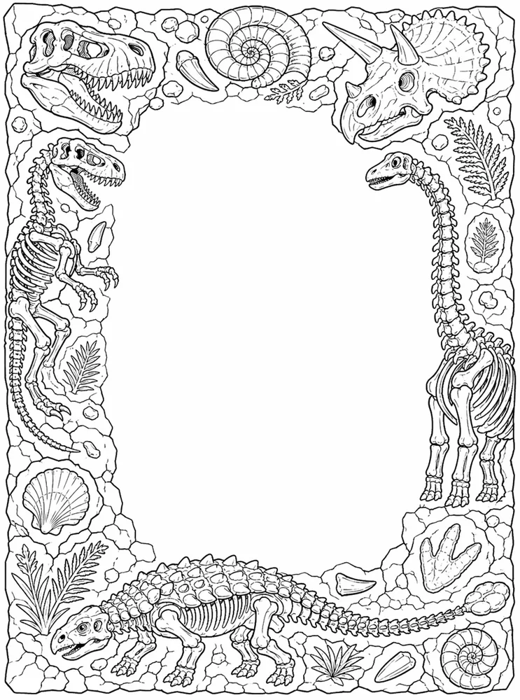 Adult Dinosaur Fossil Border coloring page