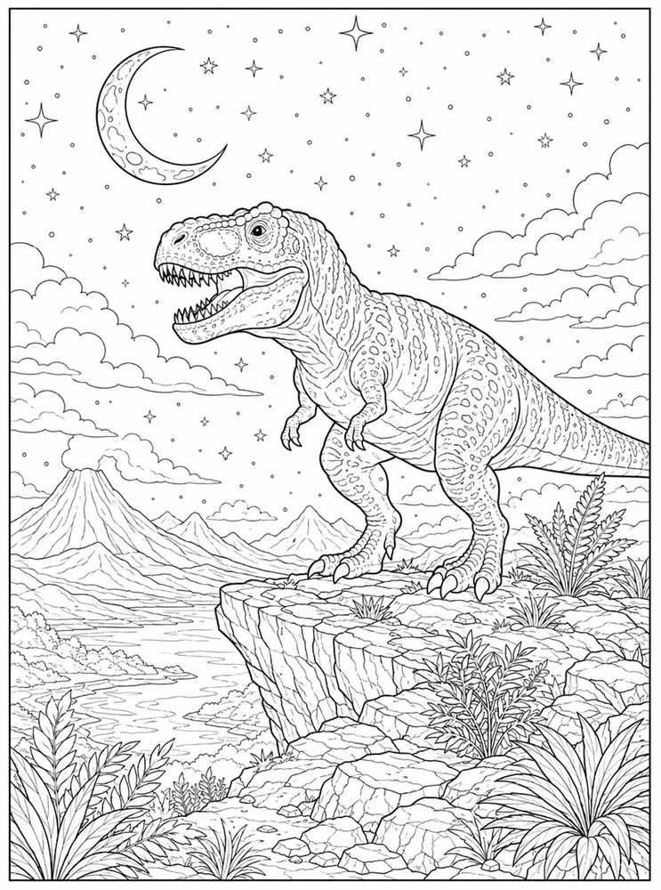 Adult Dinosaur Night Sky Ridge coloring page
