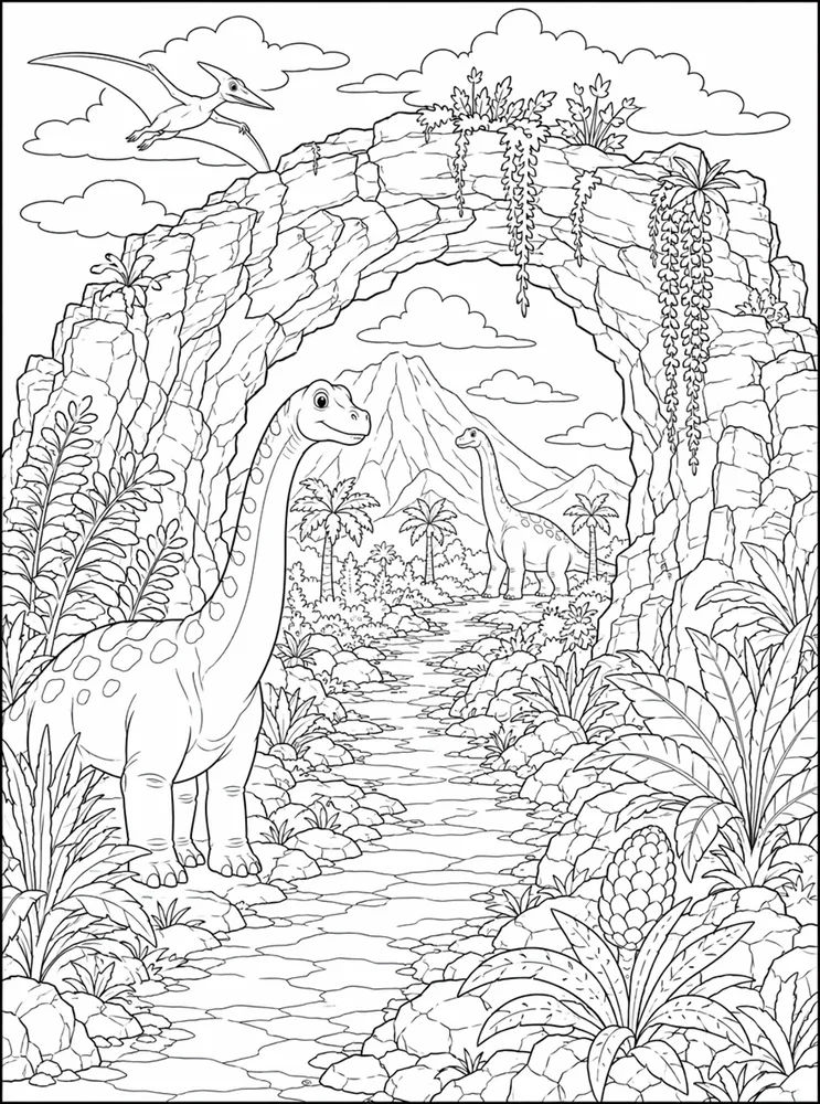 Adult Dinosaur Rock Arch Path coloring page