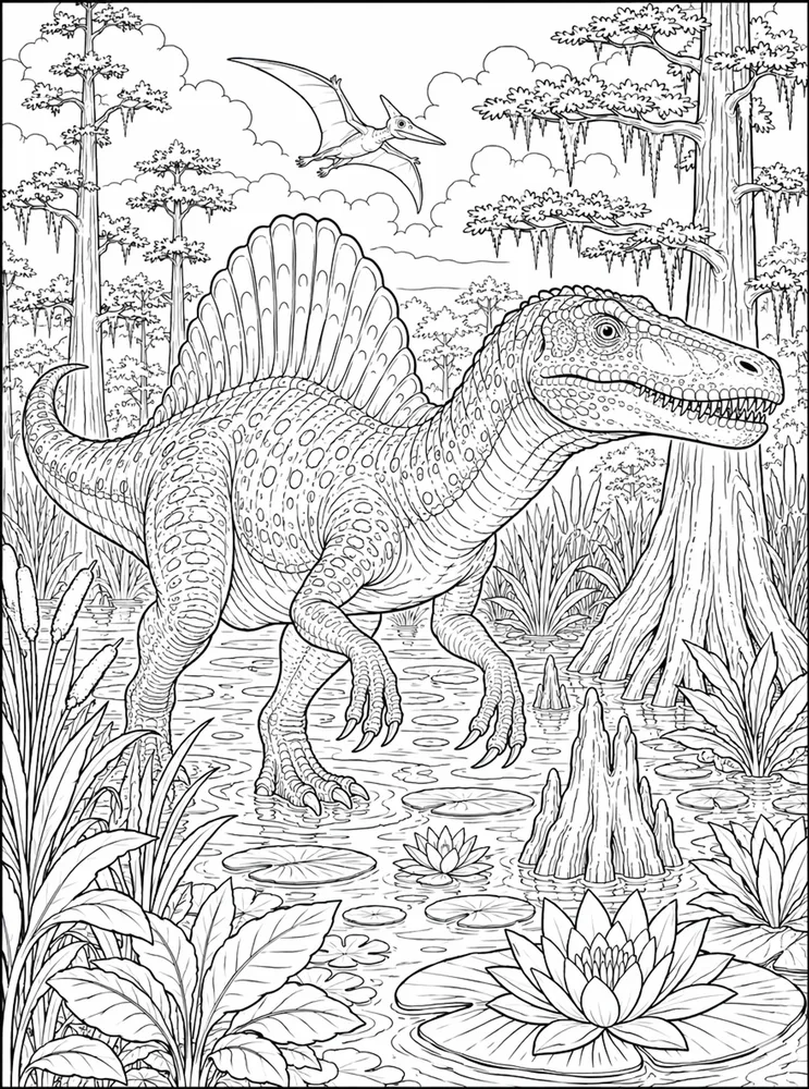 Adult Dinosaur Swamp Detail coloring page