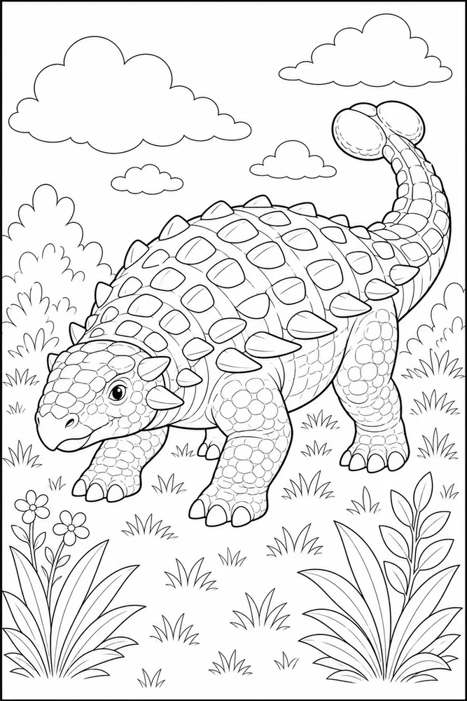 Ankylosaurus Dinosaur Coloring Pages preview: Ankylosaurus Dinosaur Armor Back Meadow coloring page
