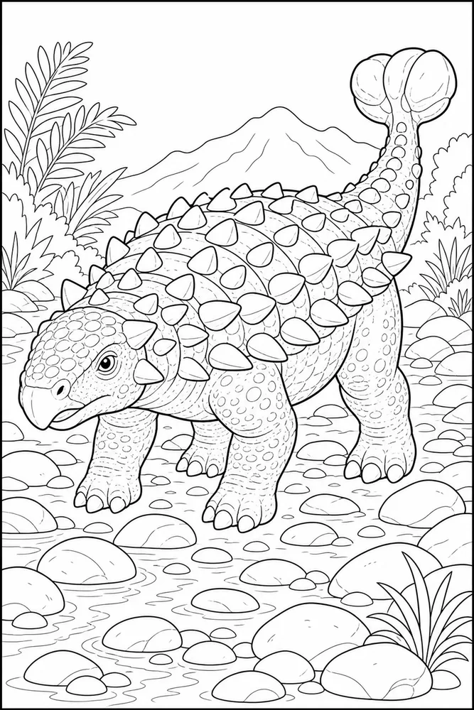 Ankylosaurus Dinosaur River Stones coloring page