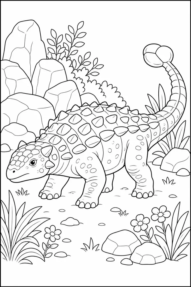 Ankylosaurus Dinosaur Rocky Garden coloring page