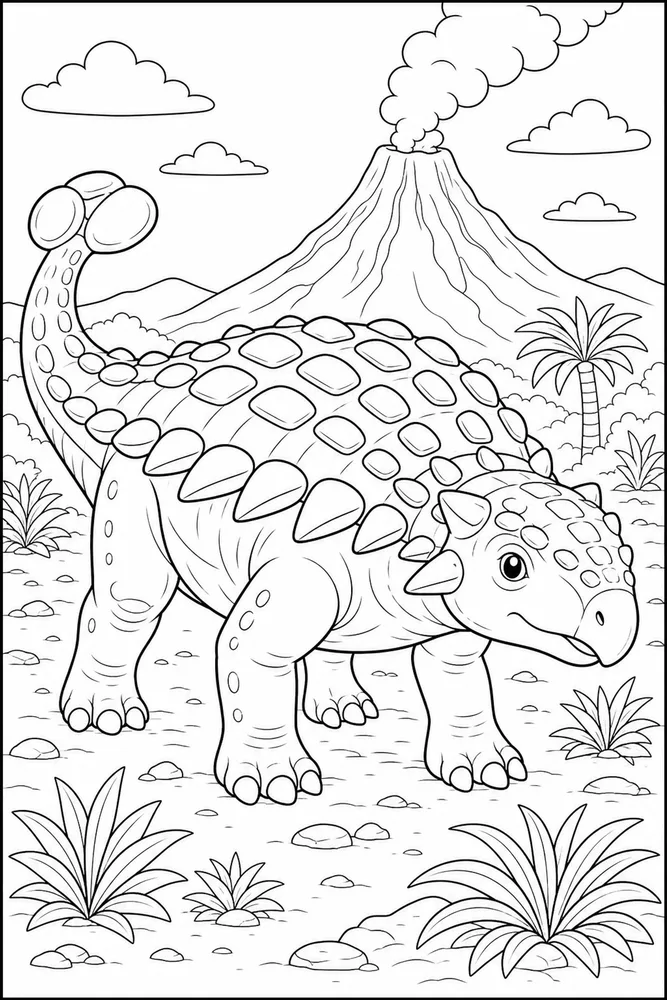 Ankylosaurus Dinosaur Volcano Distance coloring page