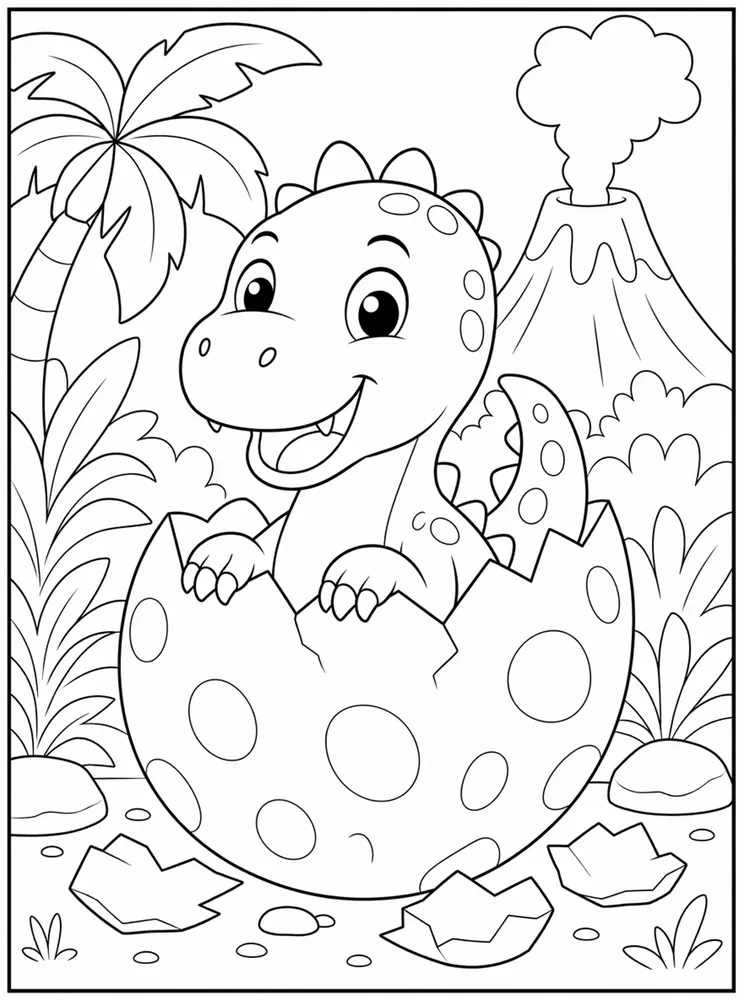 Baby Dinosaur Coloring Pages preview: Baby Dinosaur Hatching Egg coloring page