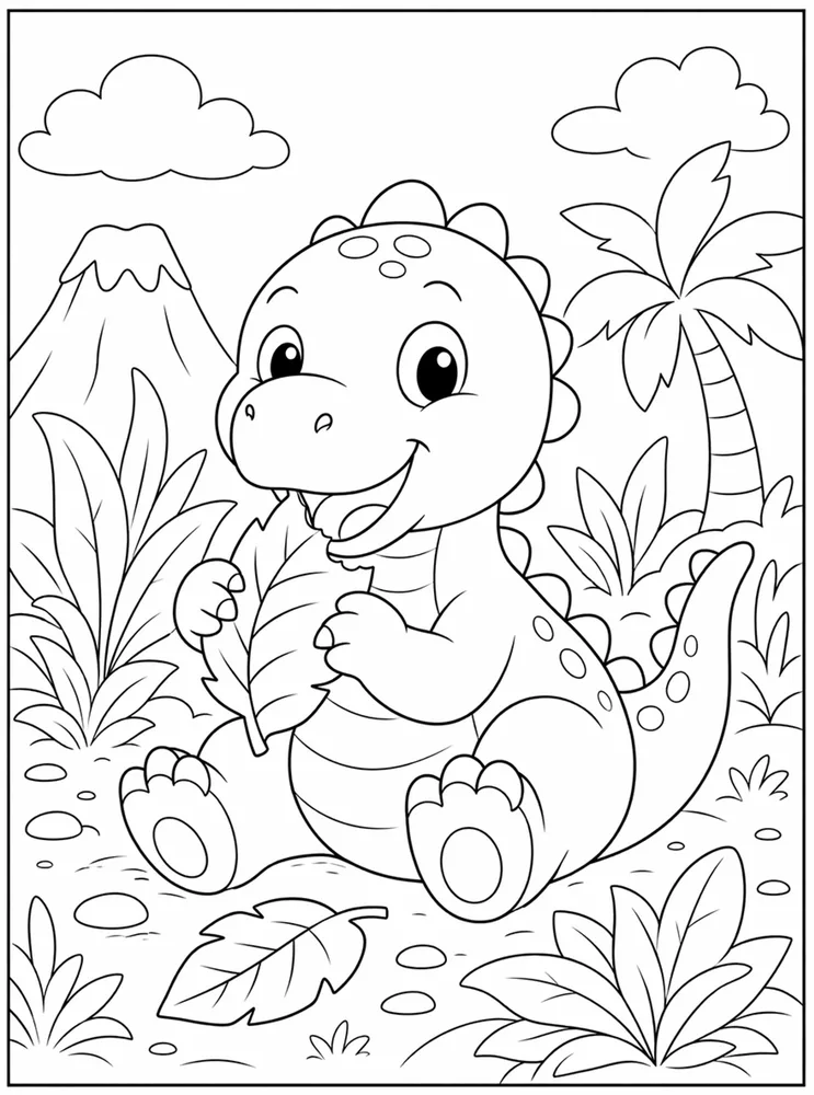 Baby Dinosaur Leaf Snack coloring page