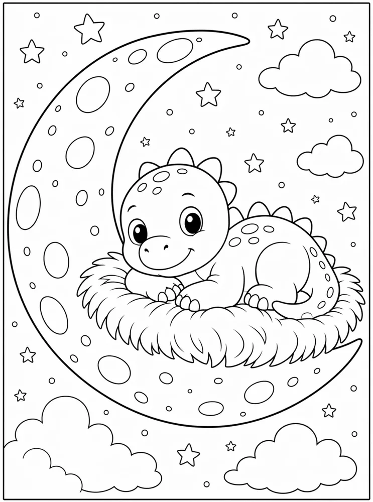 Baby Dinosaur Moon Nest coloring page