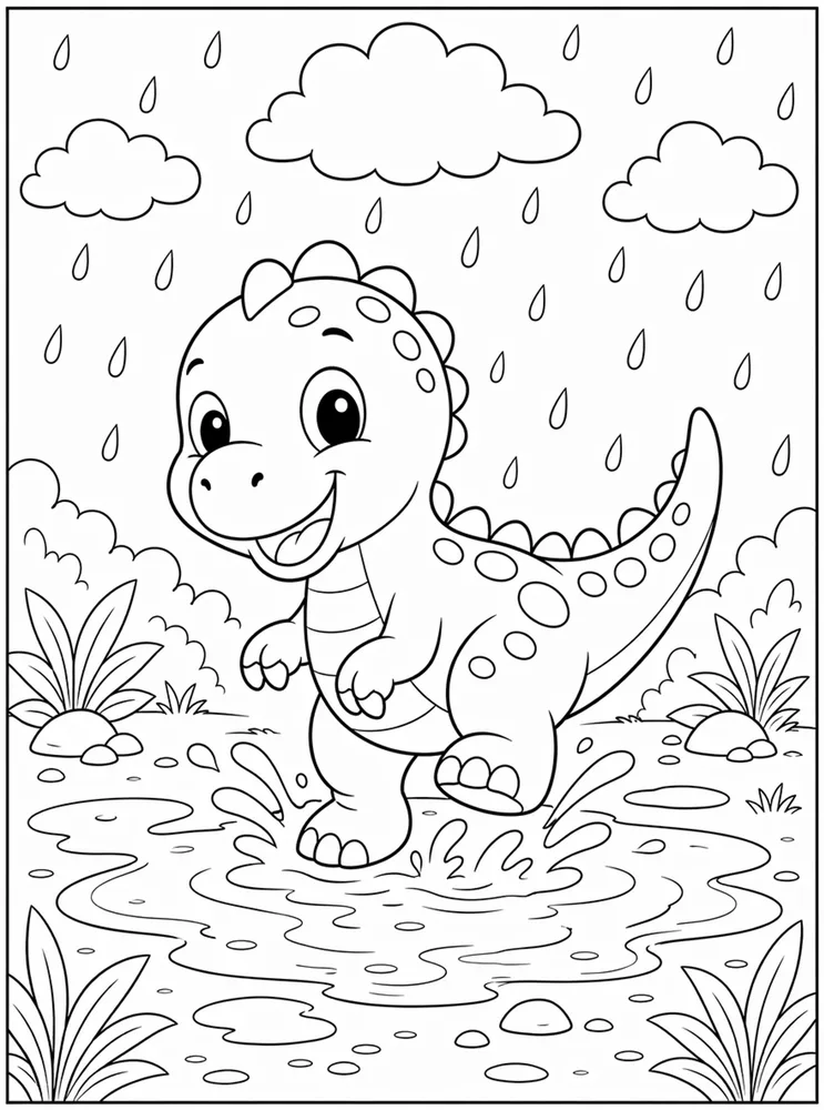 Baby Dinosaur Rain Puddle coloring page
