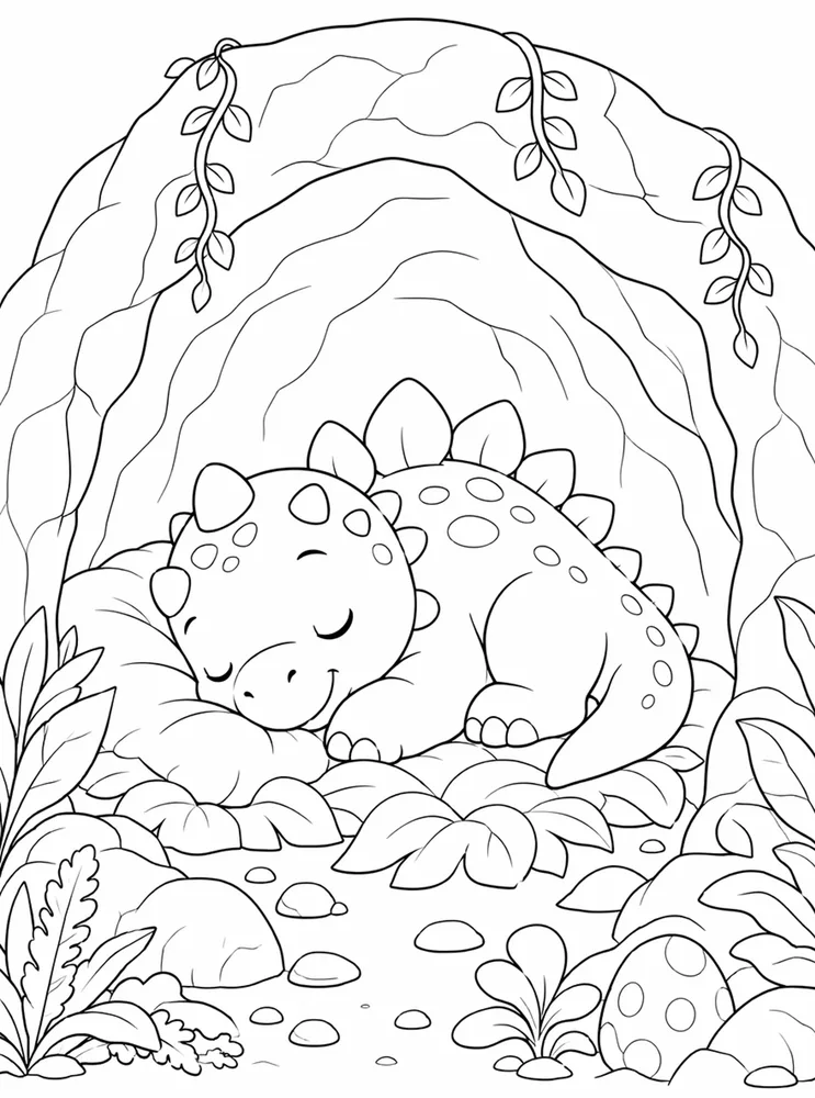 Baby Dinosaur Sleepy Cave coloring page