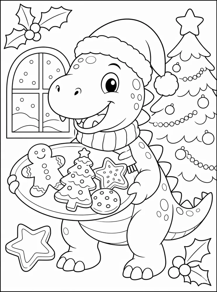 Christmas Dinosaur Cookie Plate No Text coloring page