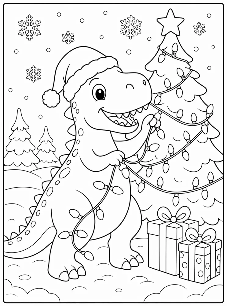 Christmas Dinosaur Holiday Lights No Text coloring page