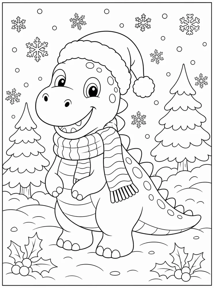 Christmas Dinosaur Winter Scarf coloring page