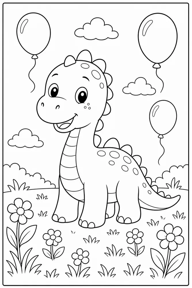 Cute Dinosaur Balloon Meadow coloring page