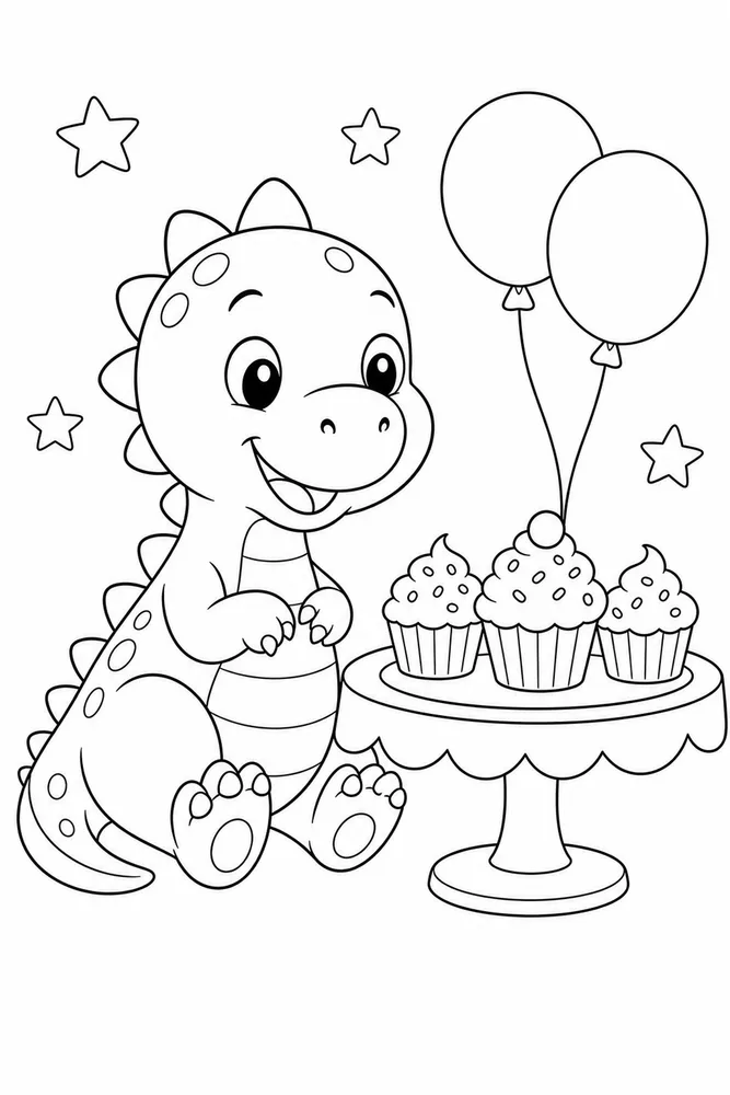 Cute Dinosaur Cupcake Table coloring page