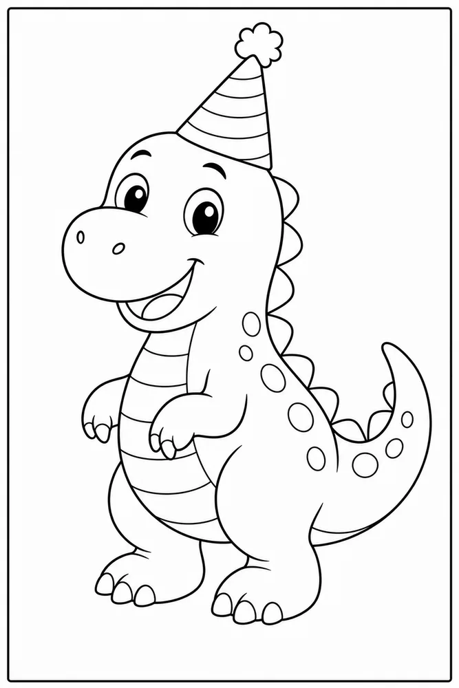 Cute Dinosaur Party Hat coloring page