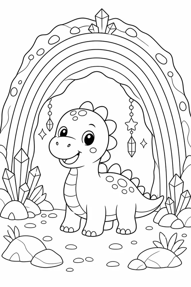 Cute Dinosaur Rainbow Cave coloring page