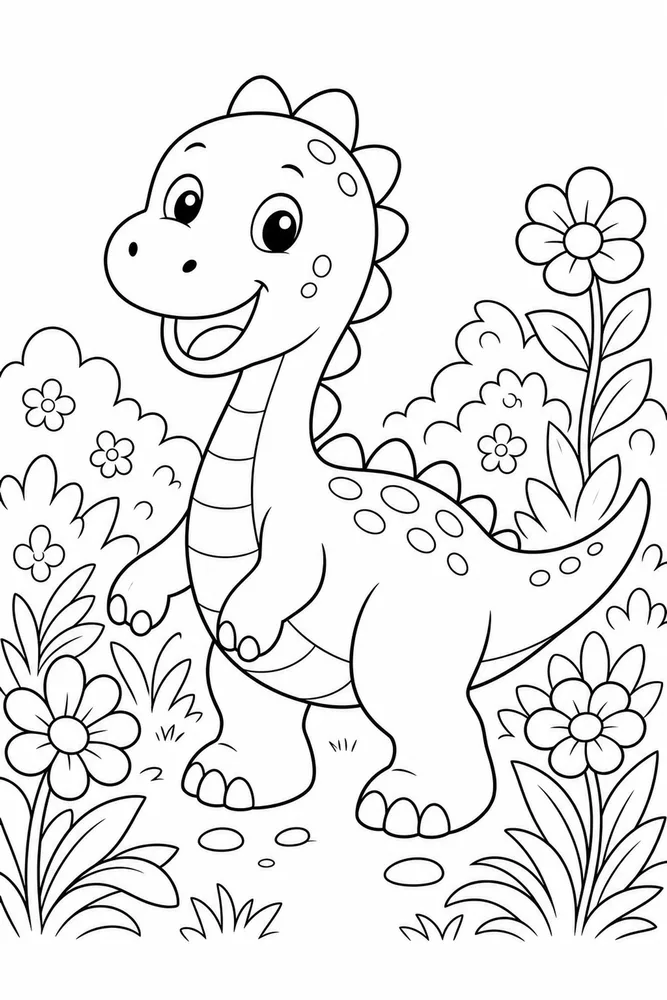 Cute Dinosaur Smiling Garden coloring page