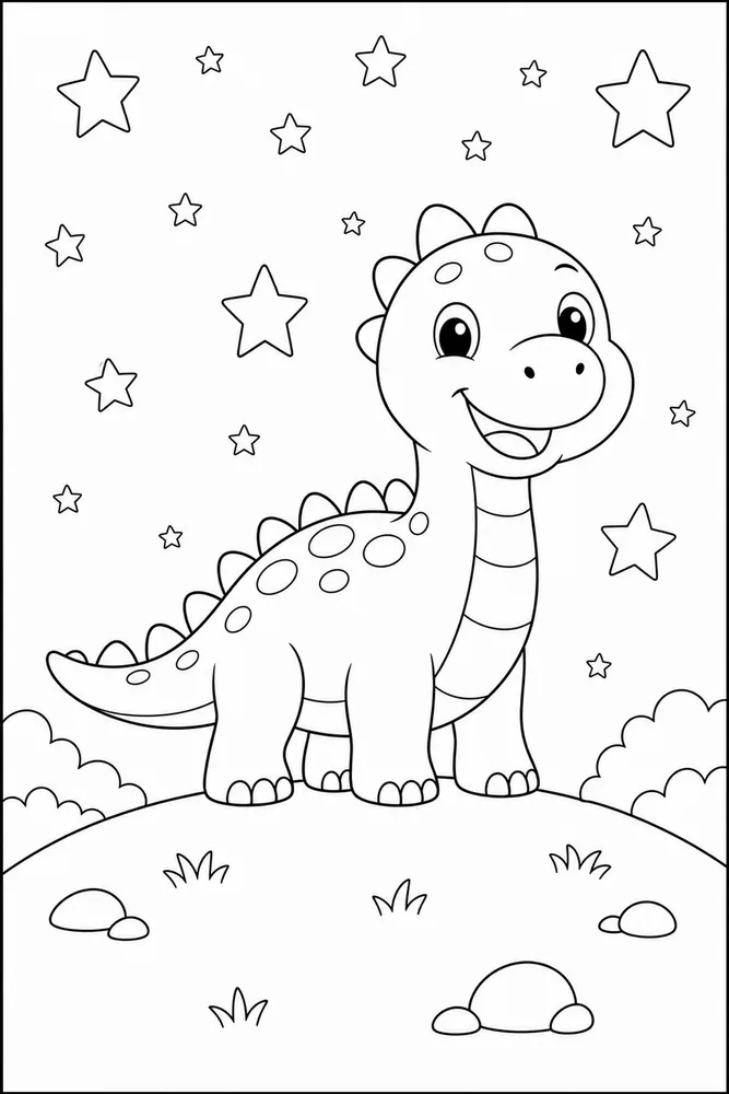 Cute Dinosaur Starry Hill coloring page