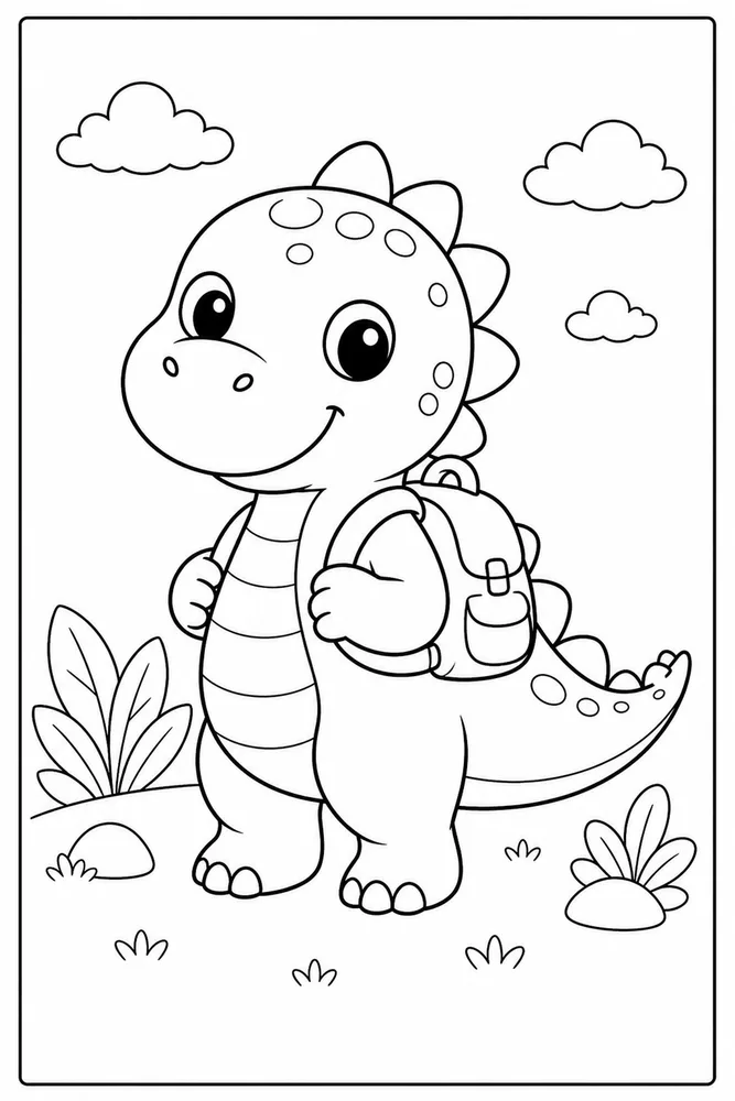 Cute Dinosaur Tiny Backpack coloring page