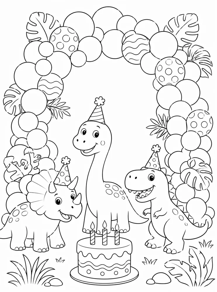 Dinosaur Birthday Balloon Arch coloring page