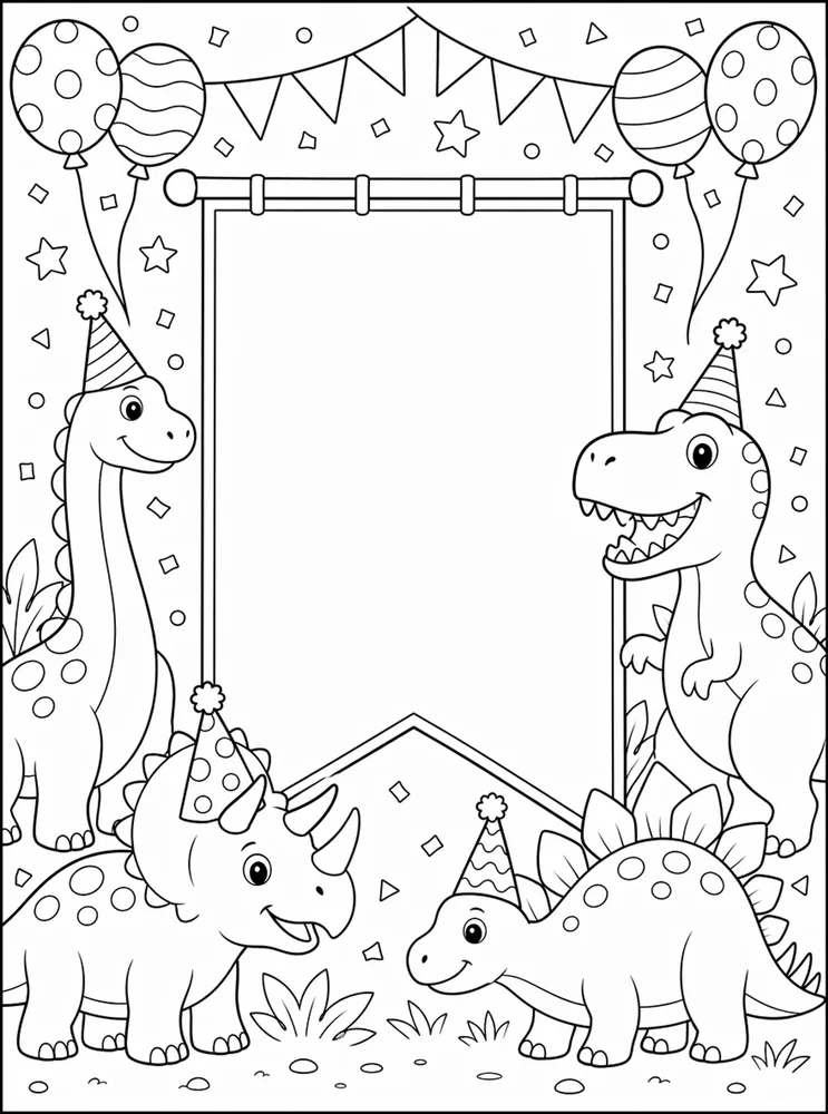 Dinosaur Birthday Birthday Banner Blank coloring page