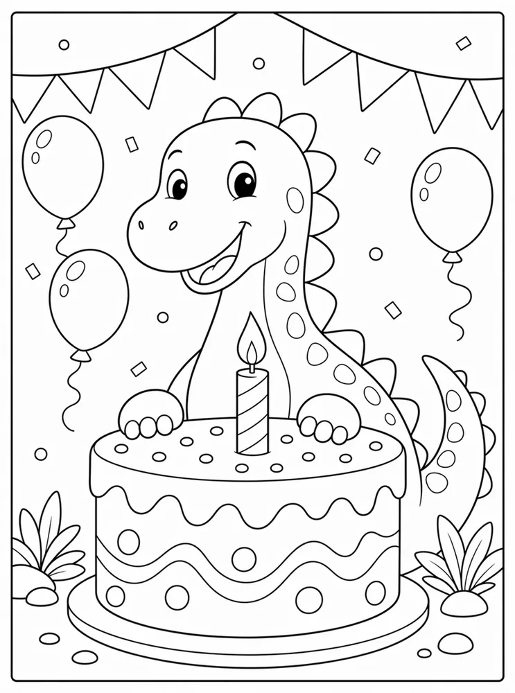 Dinosaur Birthday Candle Cake coloring page