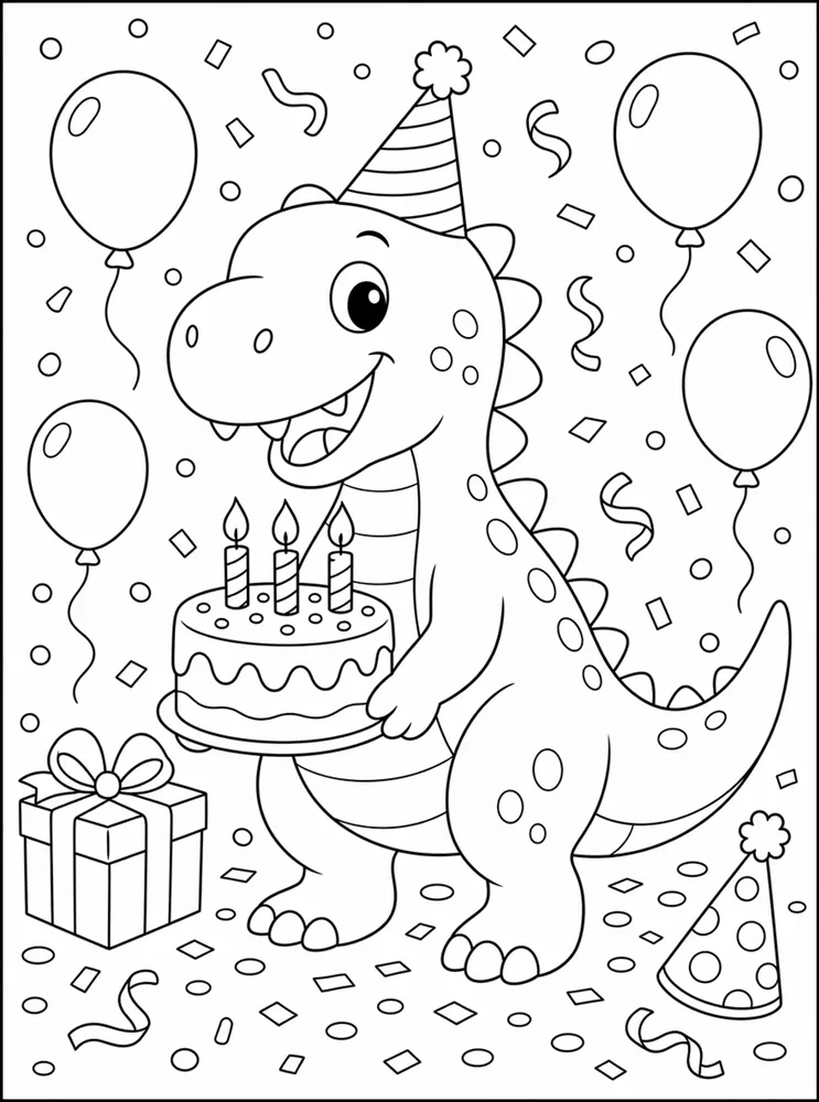 Dinosaur Birthday Confetti Floor coloring page