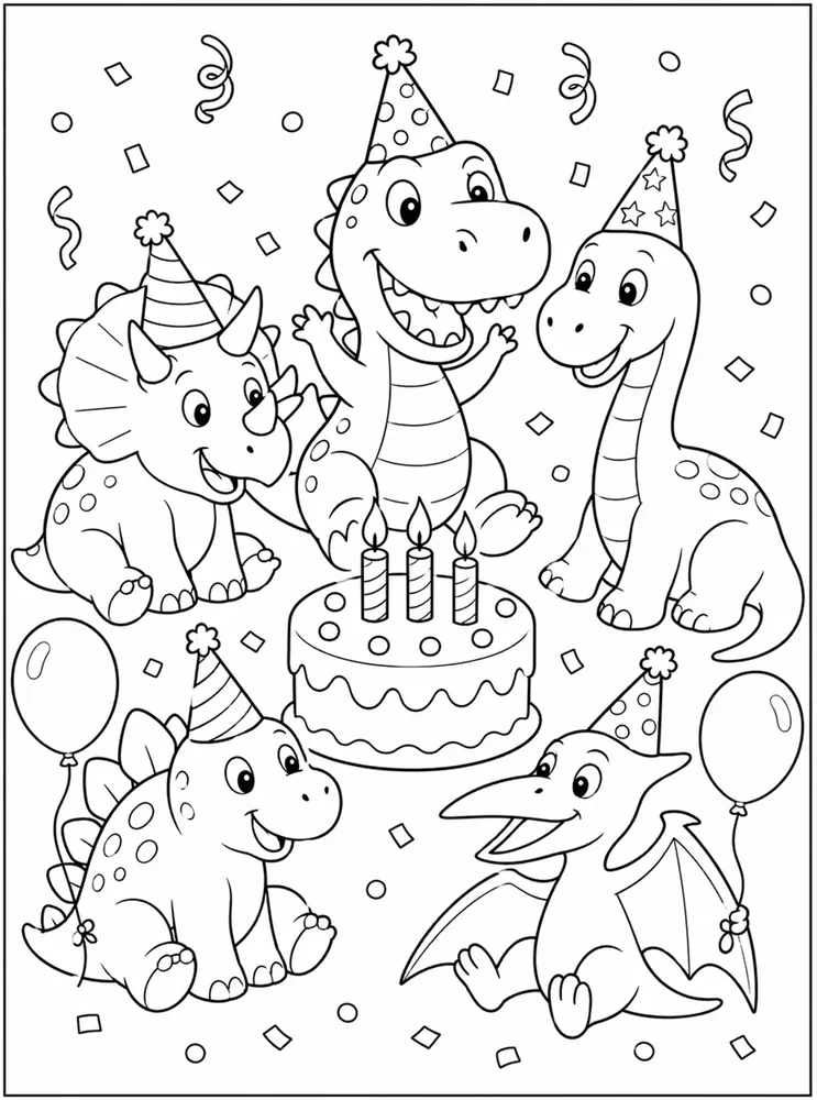 Dinosaur Birthday Friends Circle coloring page