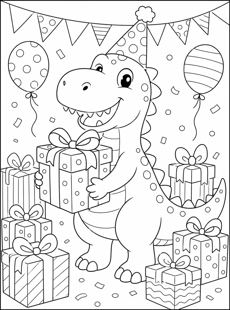 Dinosaur Birthday Gift Boxes coloring page