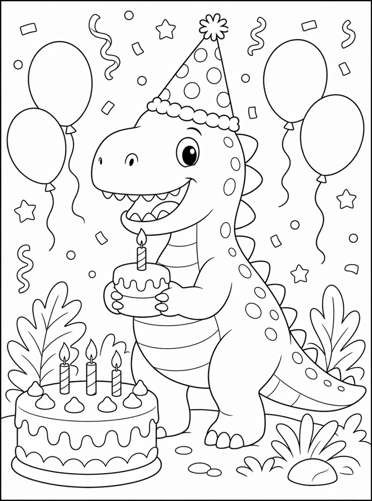 Dinosaur Birthday Party Hat coloring page