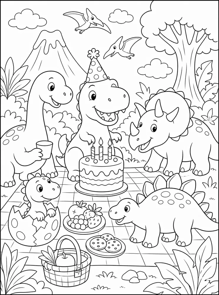Dinosaur Birthday Picnic Birthday coloring page