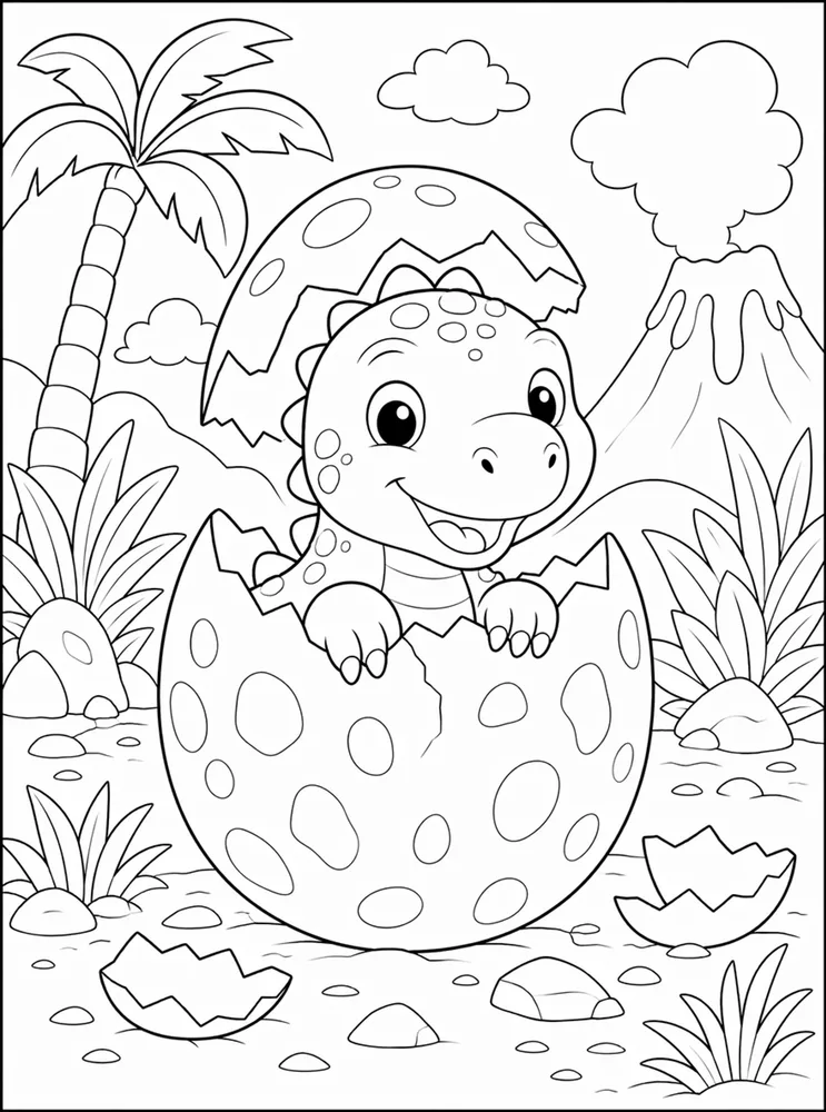 Dinosaur Egg Baby Peeking Out coloring page