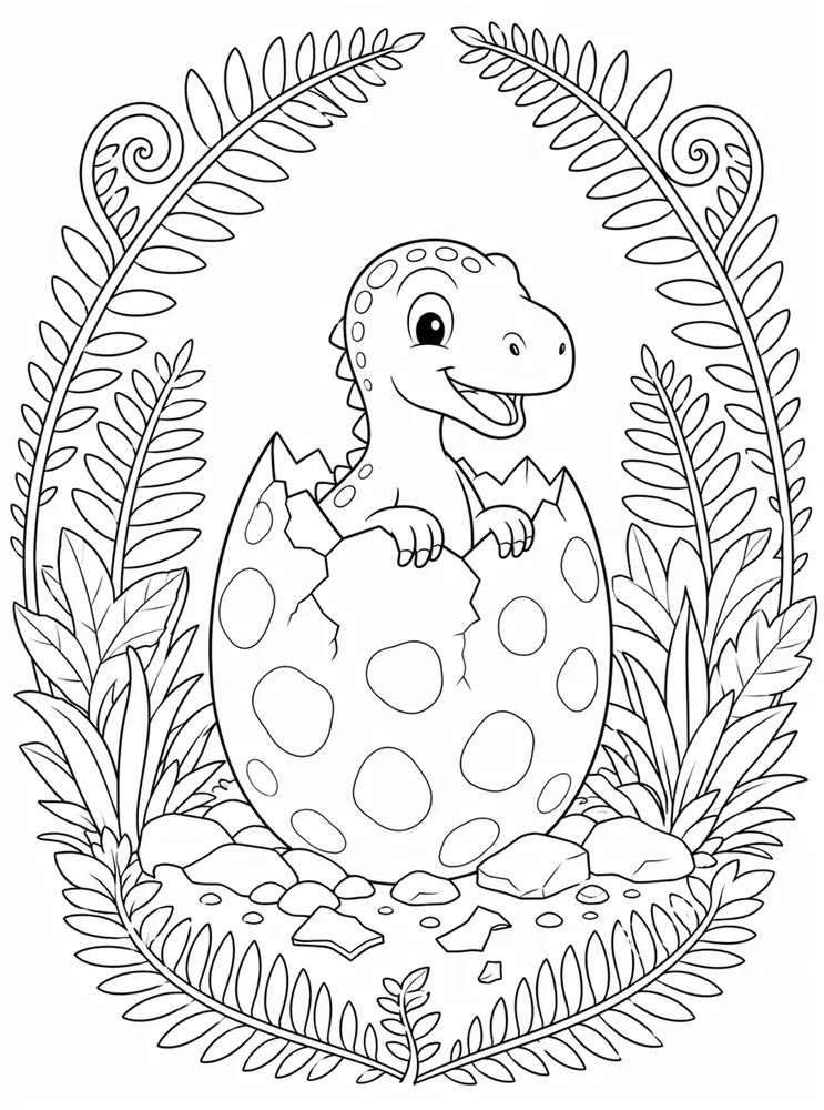 Dinosaur Egg Fern Circle coloring page