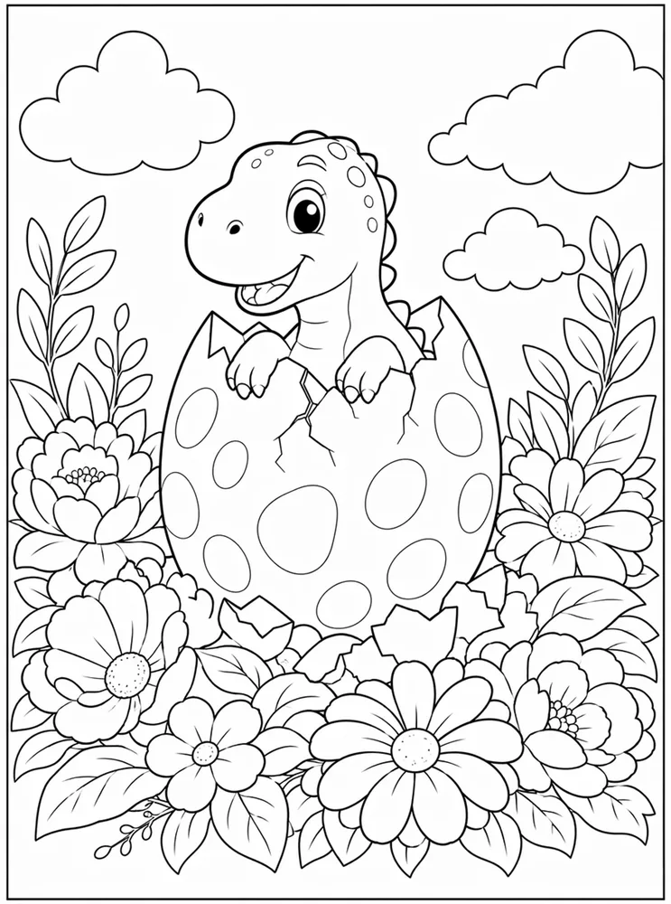 Dinosaur Egg Flower Nest coloring page