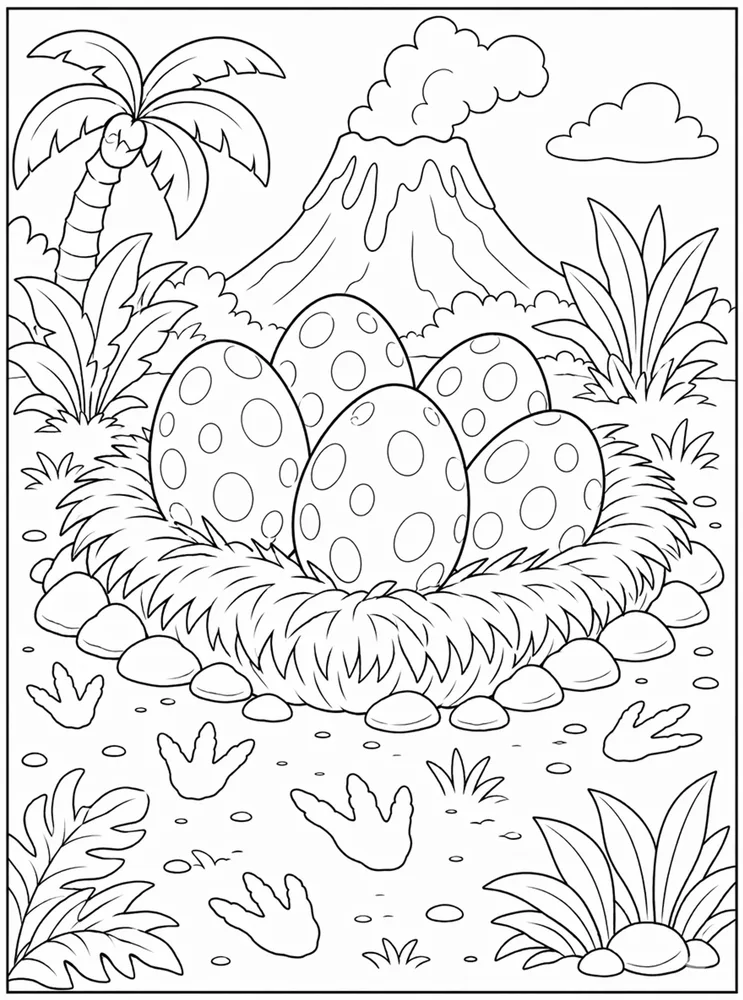 Dinosaur Egg Footprints Around Nest coloring page