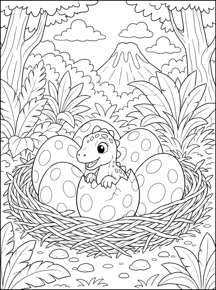 Dinosaur Egg Forest Nest coloring page