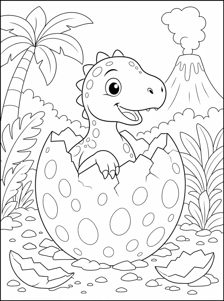 Dinosaur Egg Hatching Shell coloring page