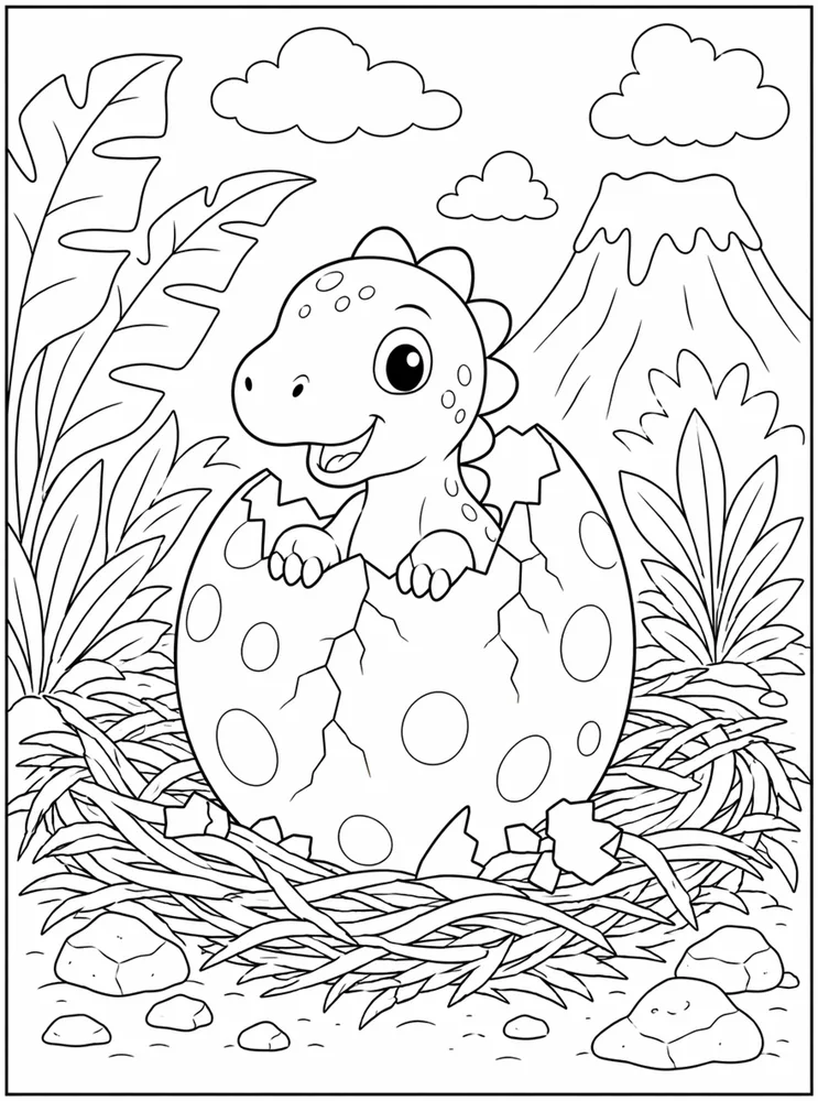 Dinosaur Egg Dinosaur Coloring Pages preview: Dinosaur Egg Nest With Cracks coloring page