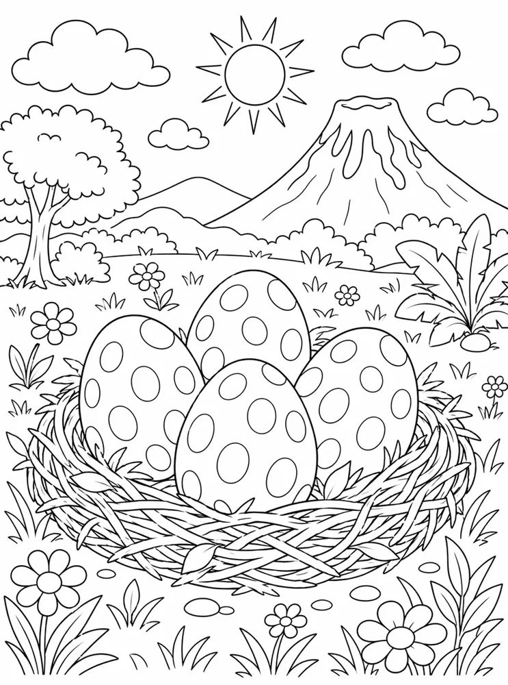 Dinosaur Egg Sunny Meadow Nest coloring page