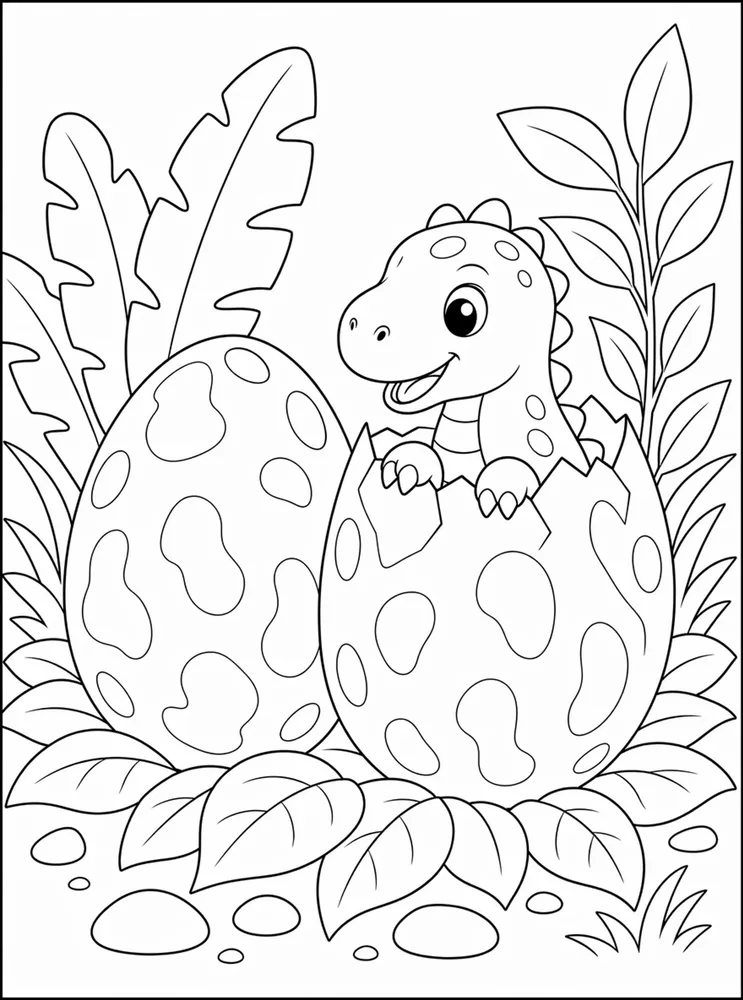 Dinosaur Egg Two Eggs And Leaves coloring page