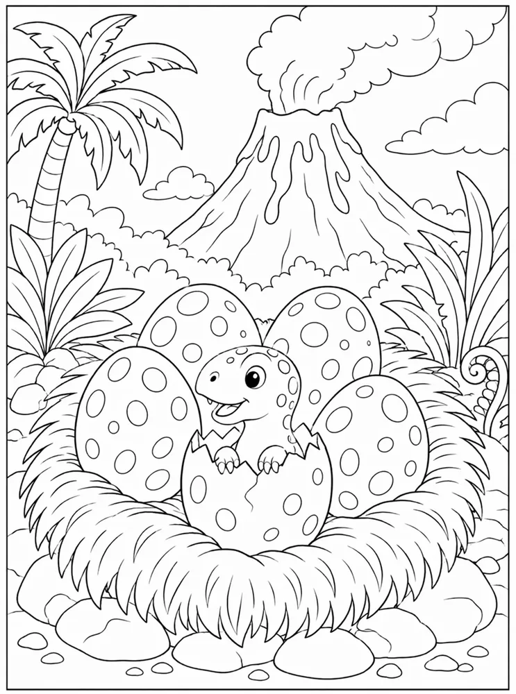 Dinosaur Egg Volcano Nest coloring page