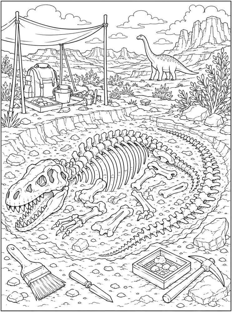Dinosaur Fossil Dig Site Brush coloring page