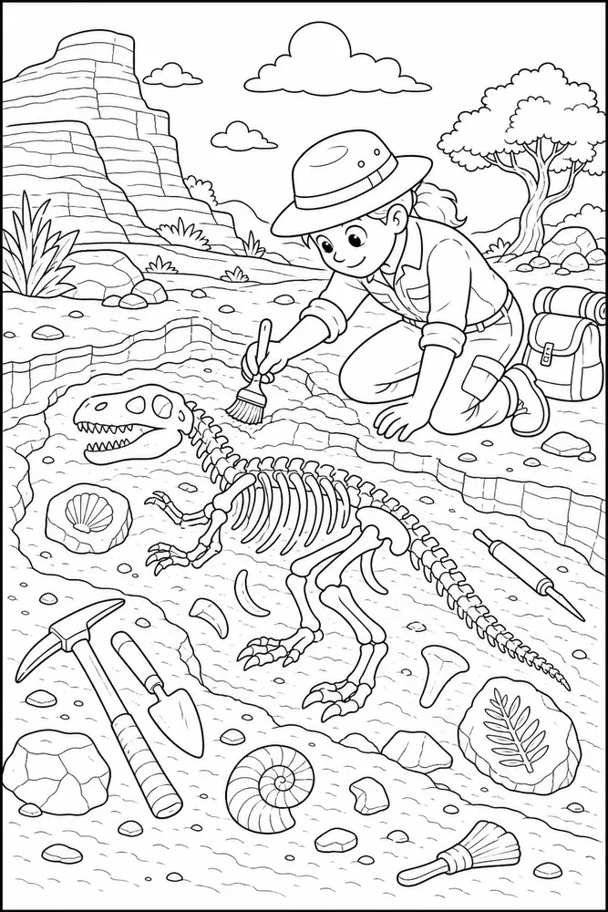 Dinosaur Fossil Dig printable dinosaur coloring page for kids
