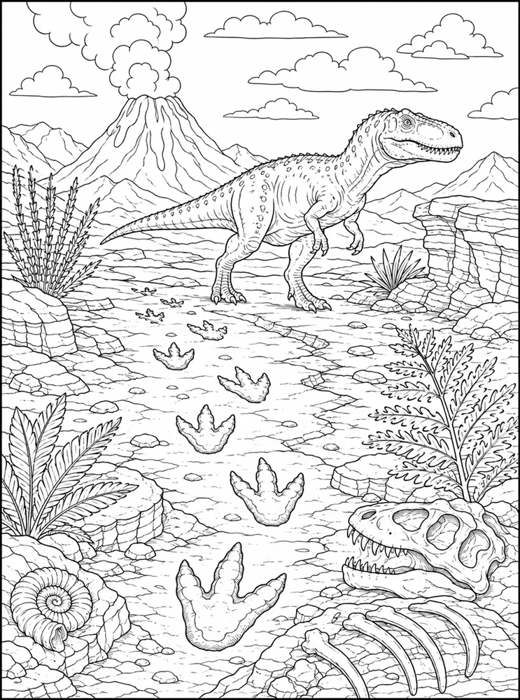 Dinosaur Fossil Dinosaur Trackway coloring page