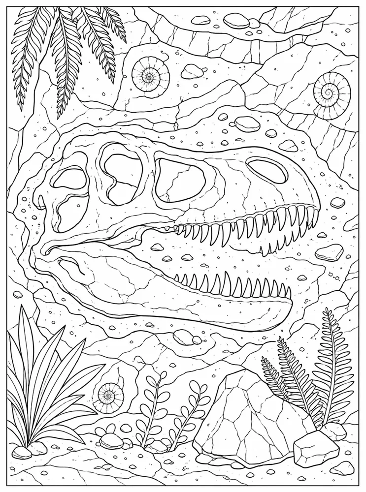Dinosaur Fossil Fossil Skull Outline coloring page
