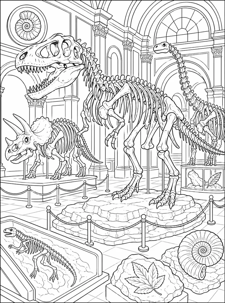 Dinosaur Fossil Dinosaur Coloring Pages preview: Dinosaur Fossil Museum Bones coloring page